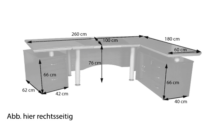 Büromöbel Chef Schreibtisch BERLIN links 260 cm Furnier Winkelschreibtisch