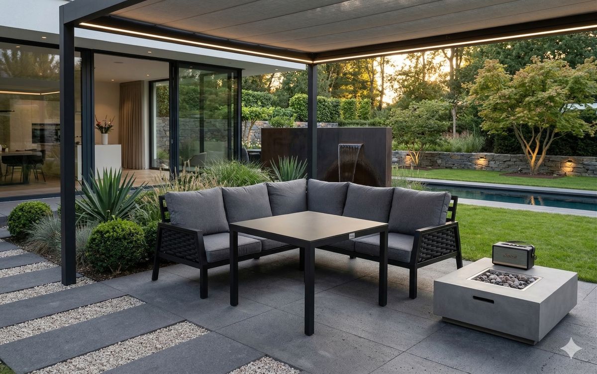 Gartenmöbel Garten lounge ARIANA schwarz 3-Teilig mit Kissen Garten Terrasse Balkon Wetterbeständig