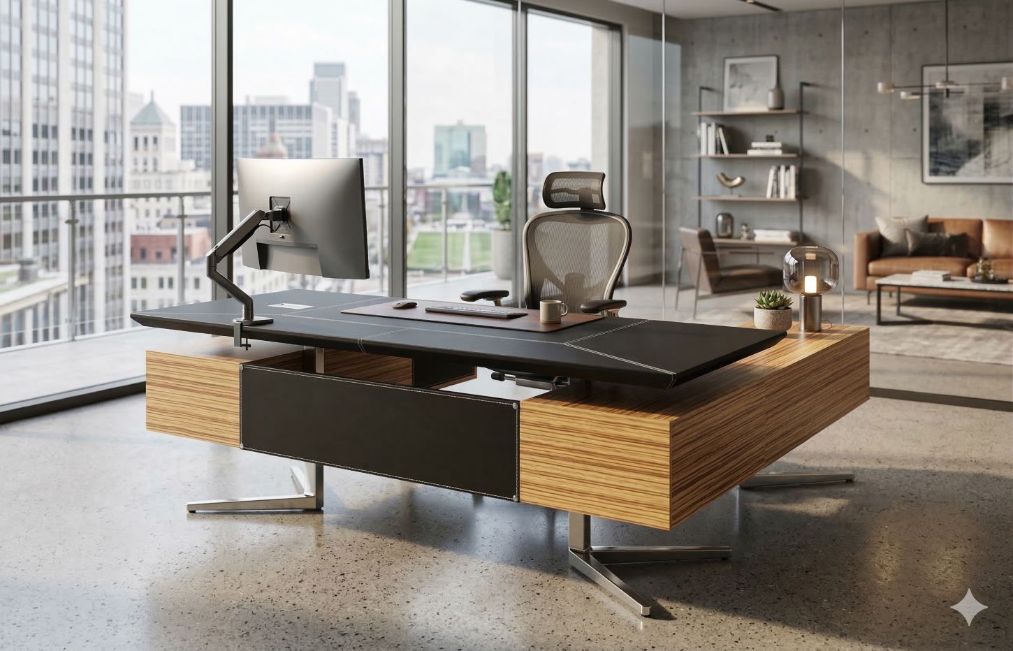 Büromöbel Chef Schreibtisch Bari schwarz - Holz Chef Büromöbel Edelstahl Füße