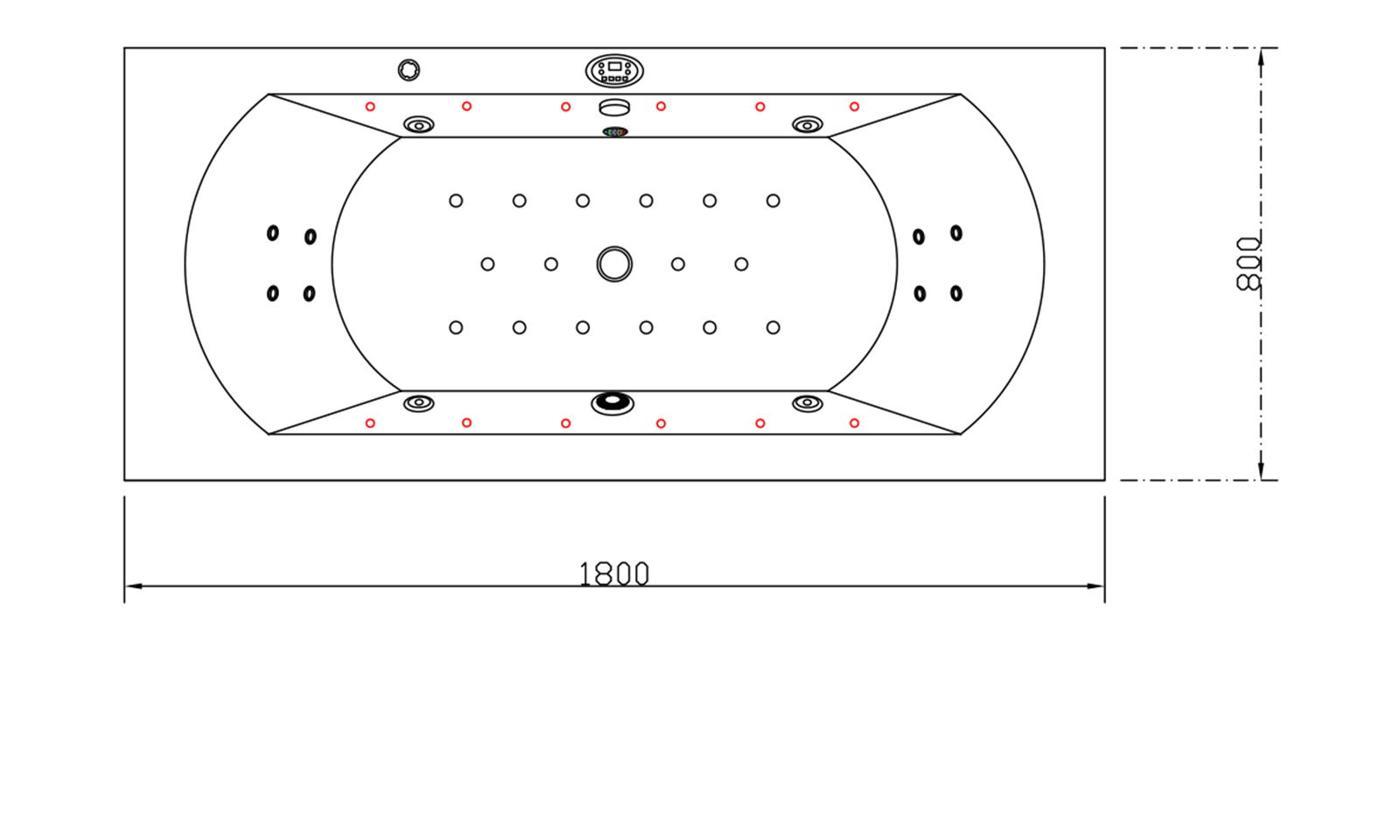 Whirlpool Badewanne Vincenca 180 x 80 cm, weiss mit LED