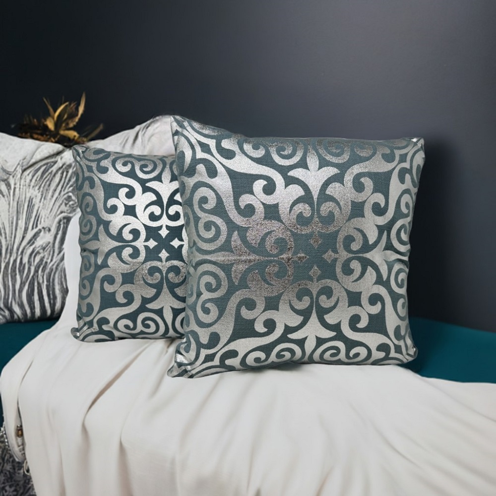 Jet-Line® 2-er Deko Kissen Set Ornament - Silber 40x40 cm Sofakissen Indoor mit Füllung