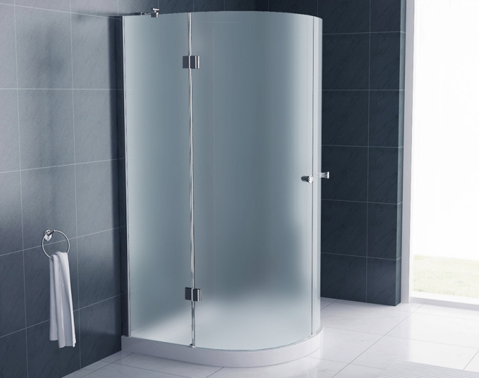 Glasdusche RAVENNA 100 x 100 x 195 cm Milchglas Radius 47.9 cm