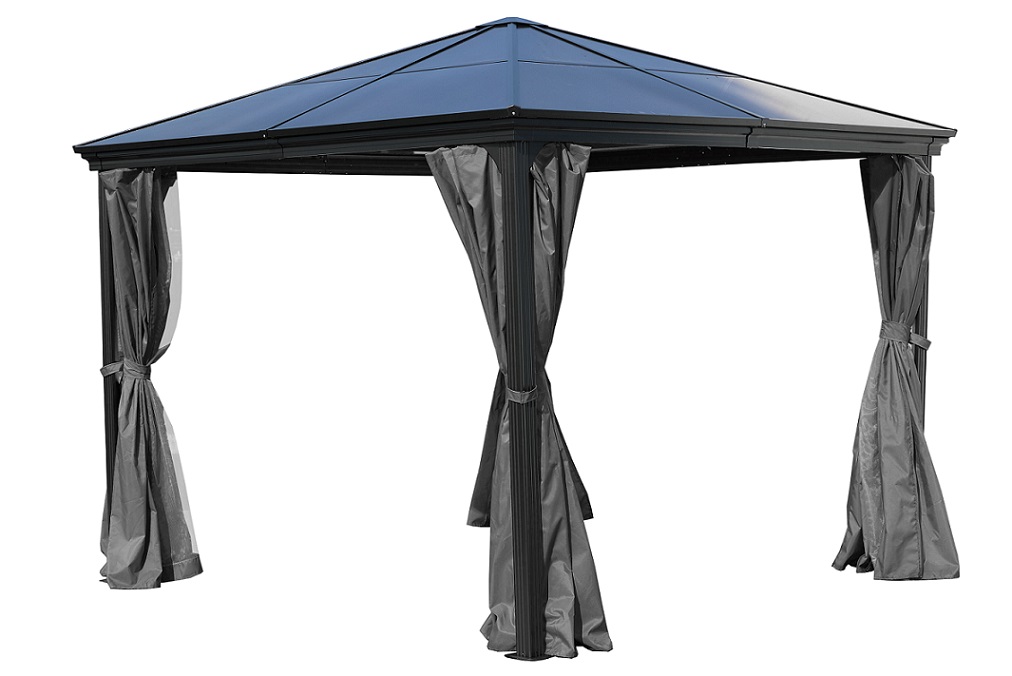 Garten Pavillion  Pergola Suez anthrazit aus Aluminium mit festem Dach