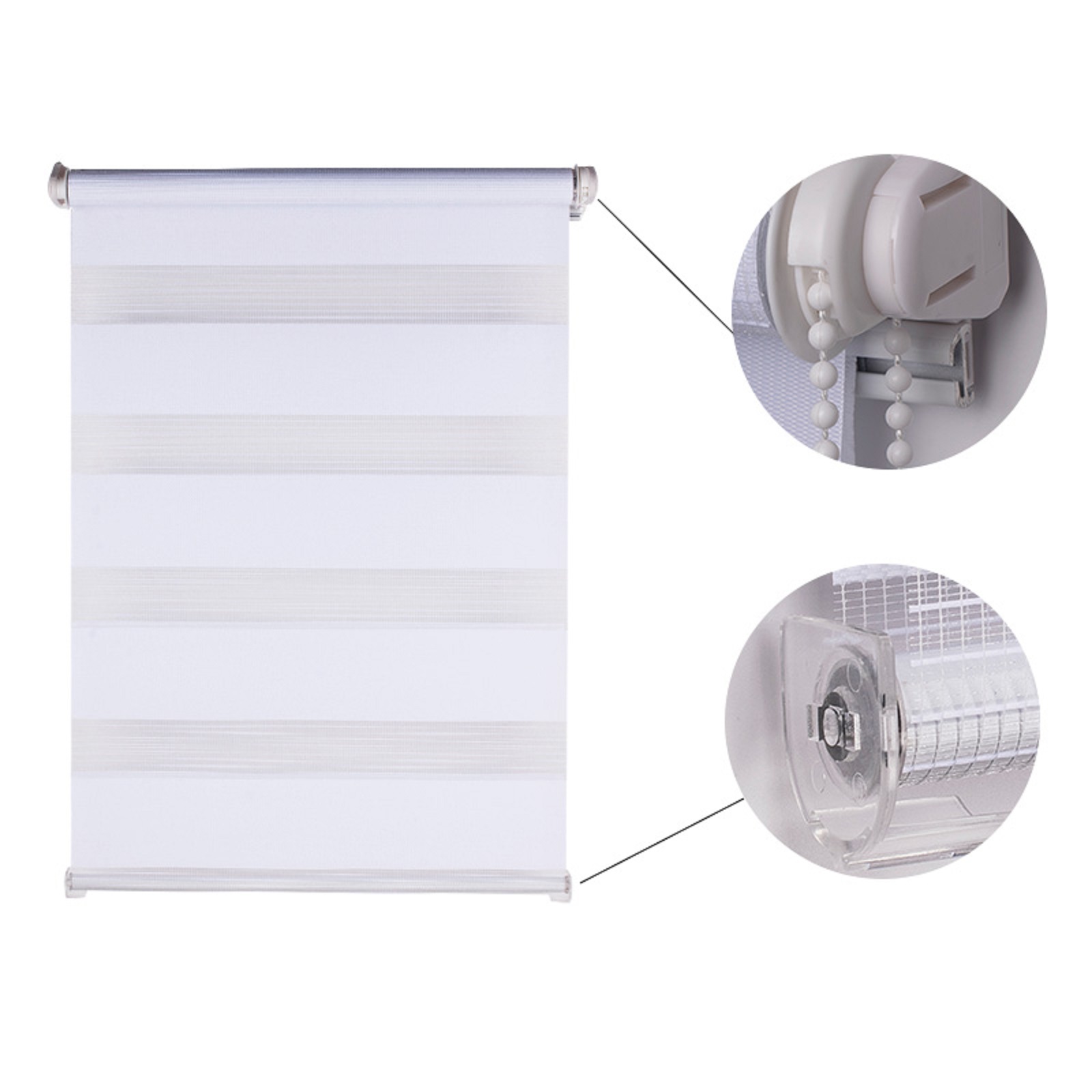 Double Roller Blind, white striped 150 cm length x 110 cm width