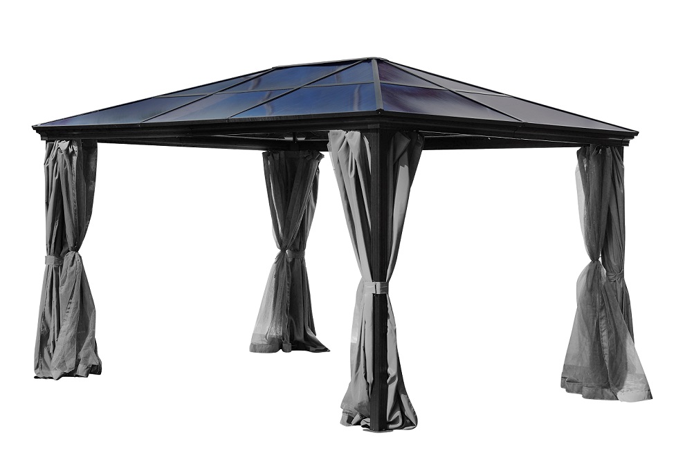 Pavillon Gartenpavillon 3x4 Taneo anthrazit aus Aluminium mit festem Dach UV-Schutz Sonnenschutz