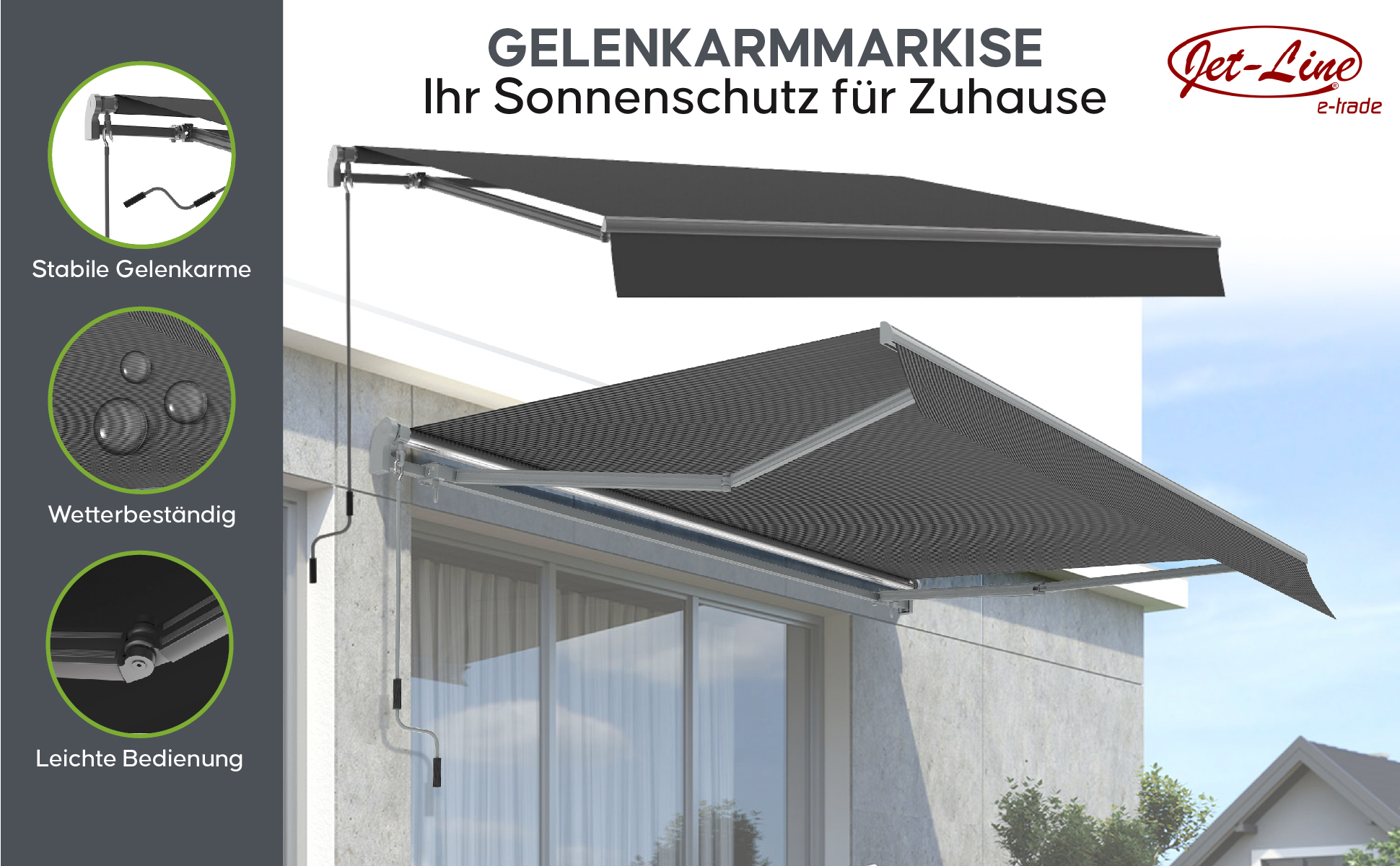 Gelenkarmmarkise Balkon 3 x 2.5 m Sunconnect anthrazit mit UV Schutz 40+