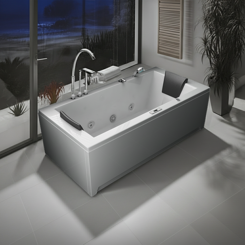 Whirlpool Indoor Spa Badewanne VILLA EUGENIE weiß 183x90x72 cm mit LED Massagedüsen 2-Personen