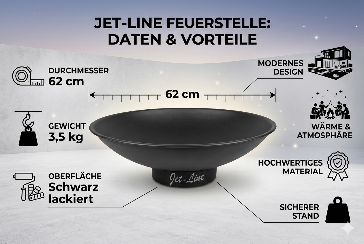 Feuerschale Katar schwarz 62 cm Garten Grill Outdoor Feuerstelle Feuerkorb