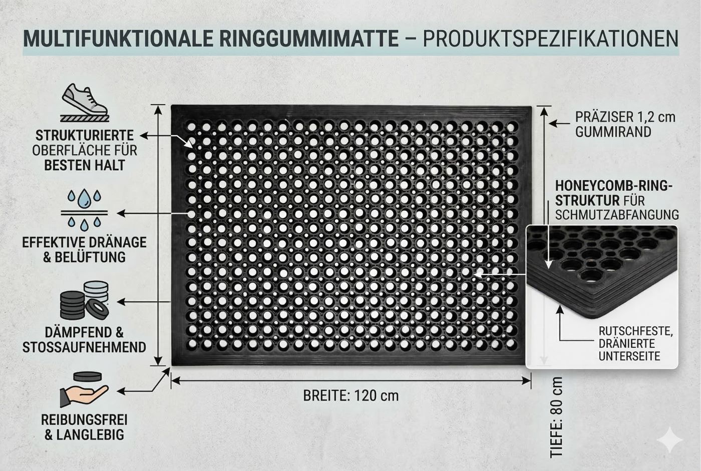 Fußmatte MONA 80x120x1,2 cm schwarz Schuhabstreifer Schmutzmatte Schmutzfänger