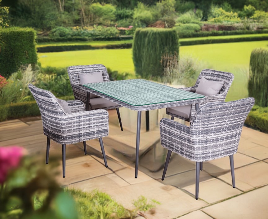 Garten Essgrupppe Lima Polyrattan Gartenmöbel  4 Personen grau Jet-Line