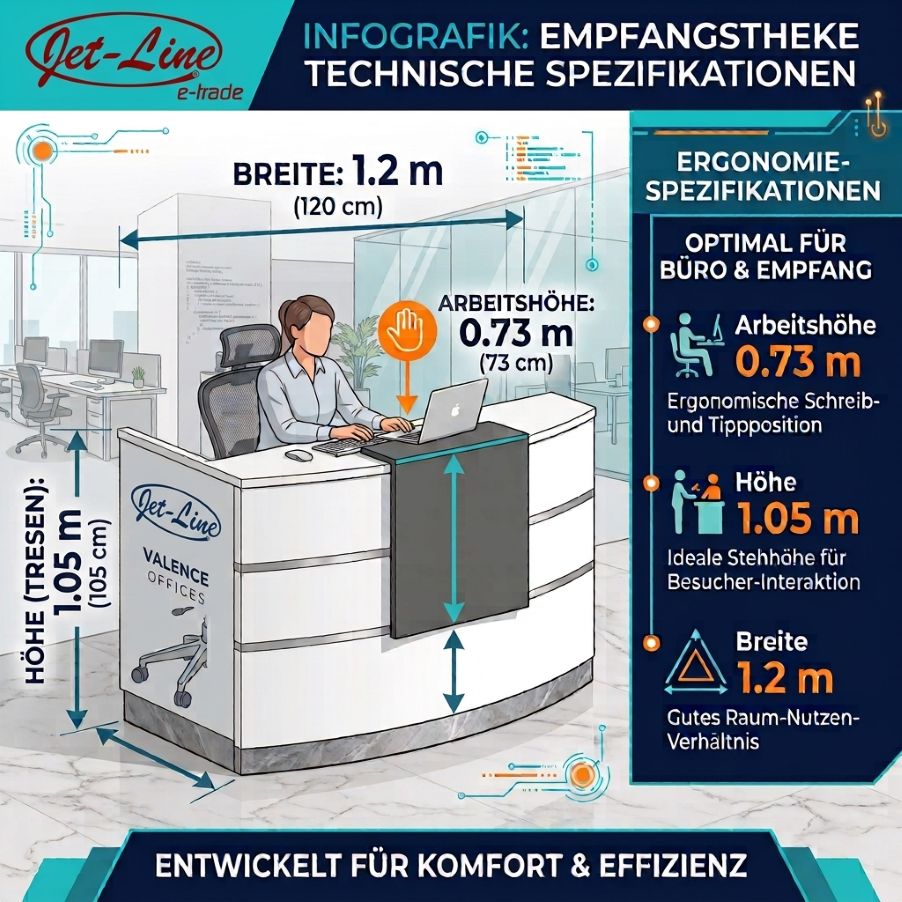 Empfangstheke Tresen für Ihr Büro VALENCE weiß Salon Kanzlei  Praxis Möbel von Jet-Line 120 cm