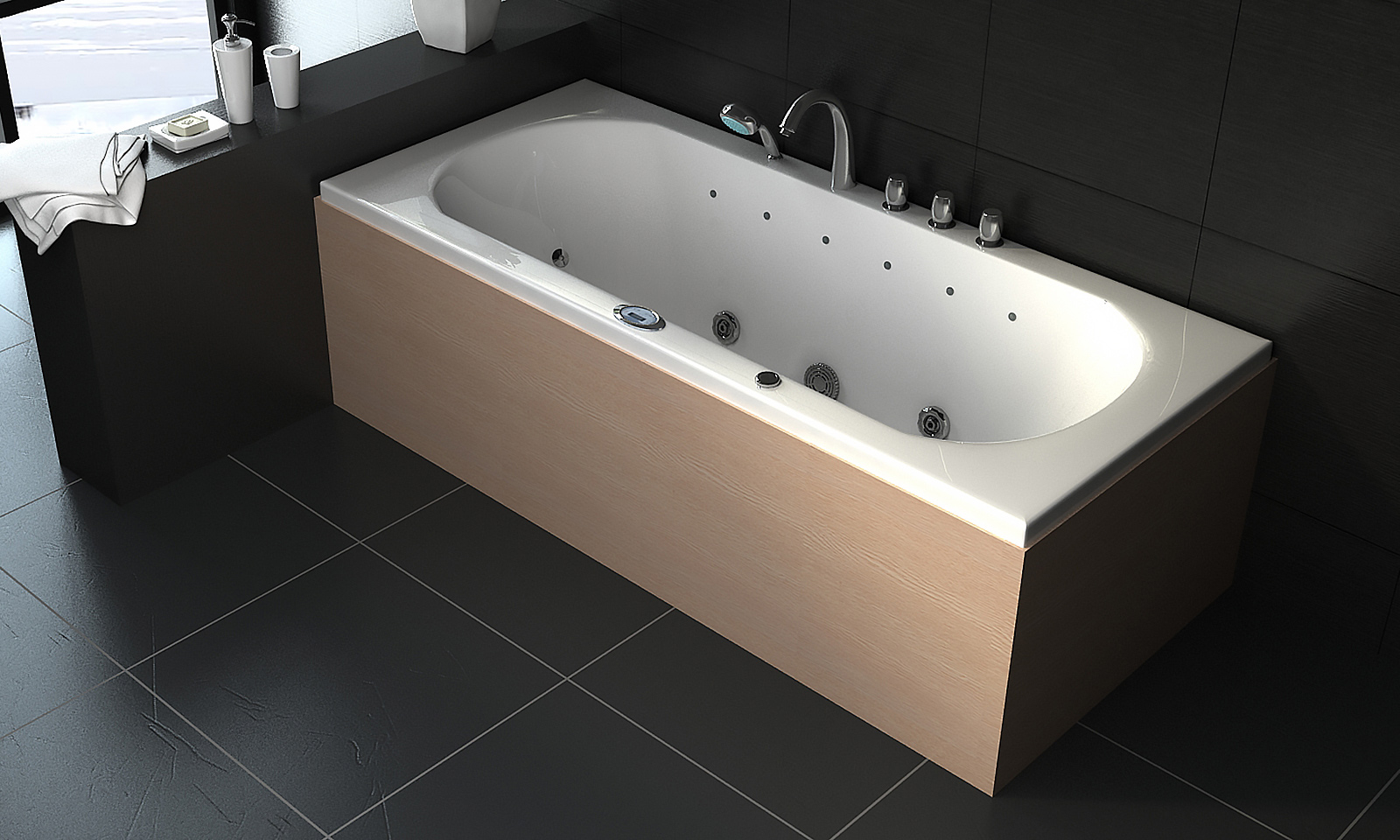 Whirlpool Badewanne Vincenca 180 x 80 cm, weiss mit LED