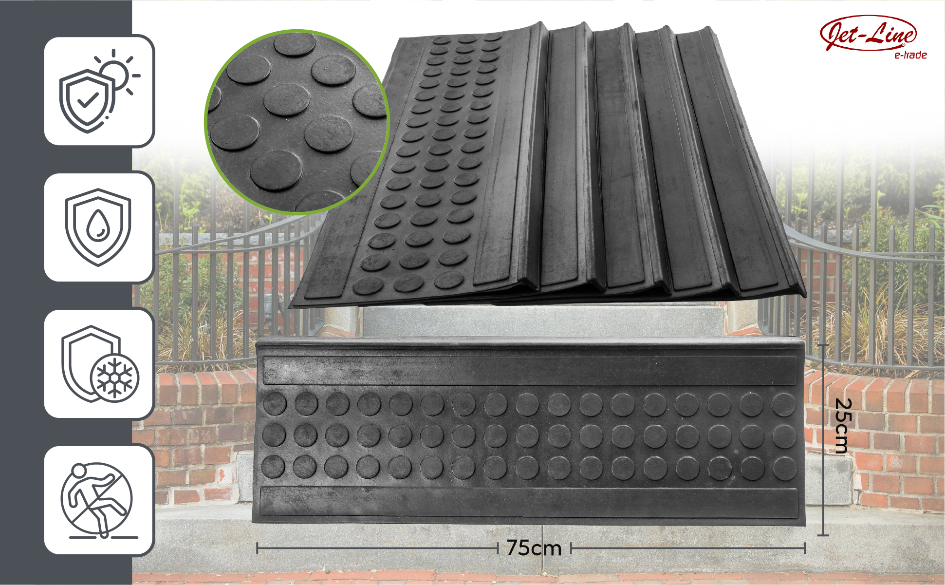 Stufenmatten MELINA 5er-Set Außenbereiche Treppenmatten Antirutschmatte 25x75cm schwarz