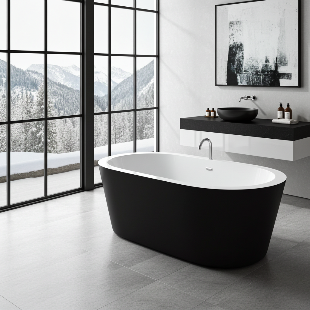 Whirlpool Indoor Spa Badewanne MAGGIORE II schwarz 170 x 80 cm freistehend mit Massagedüsen