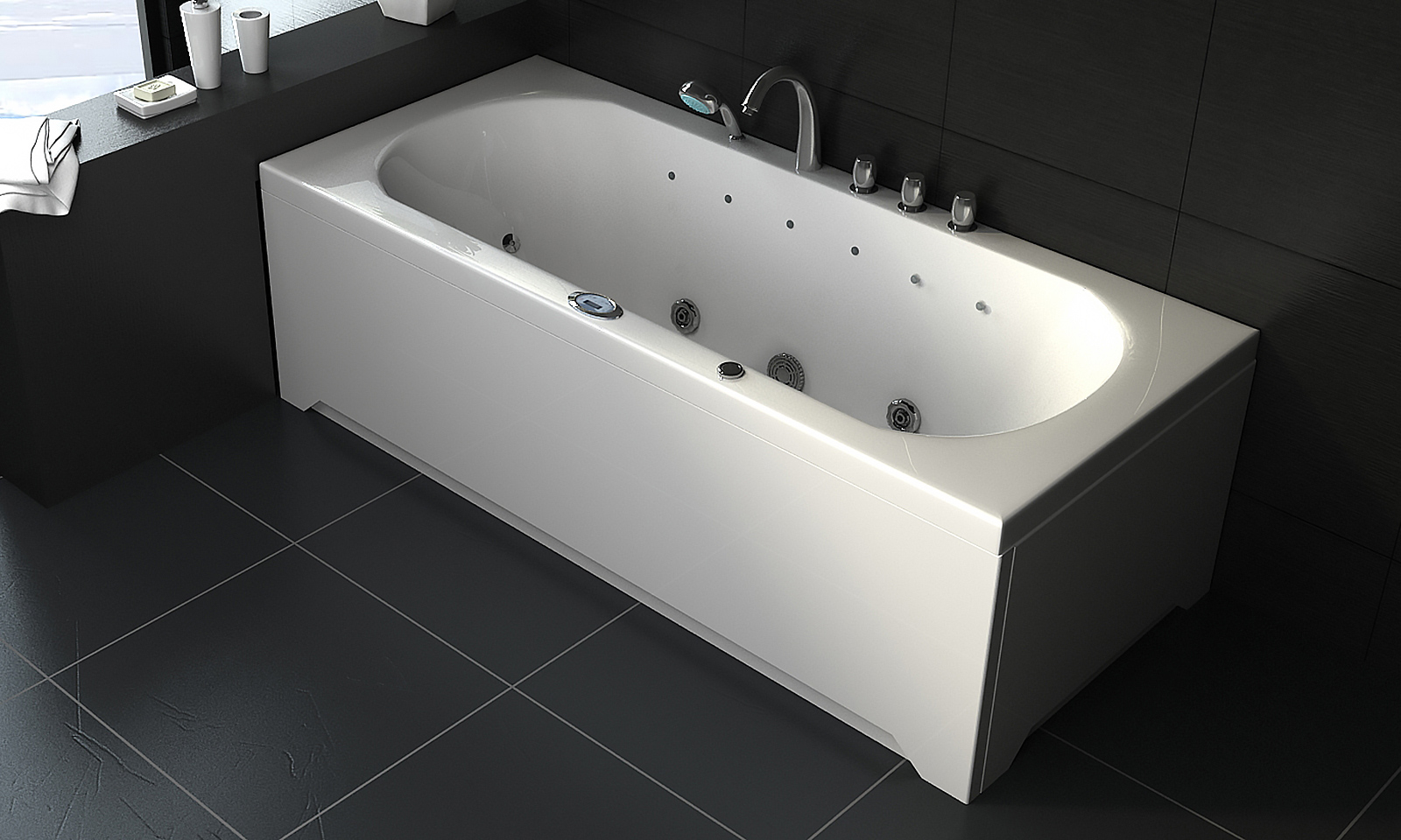 Whirlpool Badewanne Vincenca 180 x 80 cm, weiss mit LED