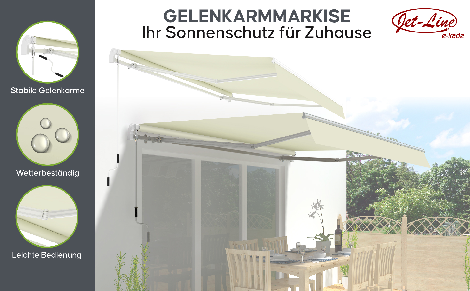 Folding Arm Awning "Sunconnect", beige 3x2.5m