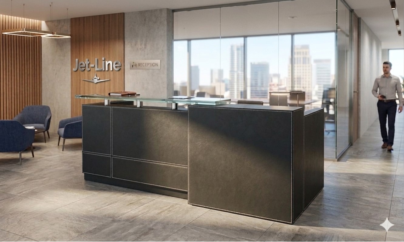 Büro Elegante Empfangstheke Philadelphia schwarz 2.5 m Büromöbel 2-Personen Arbeitsplatz