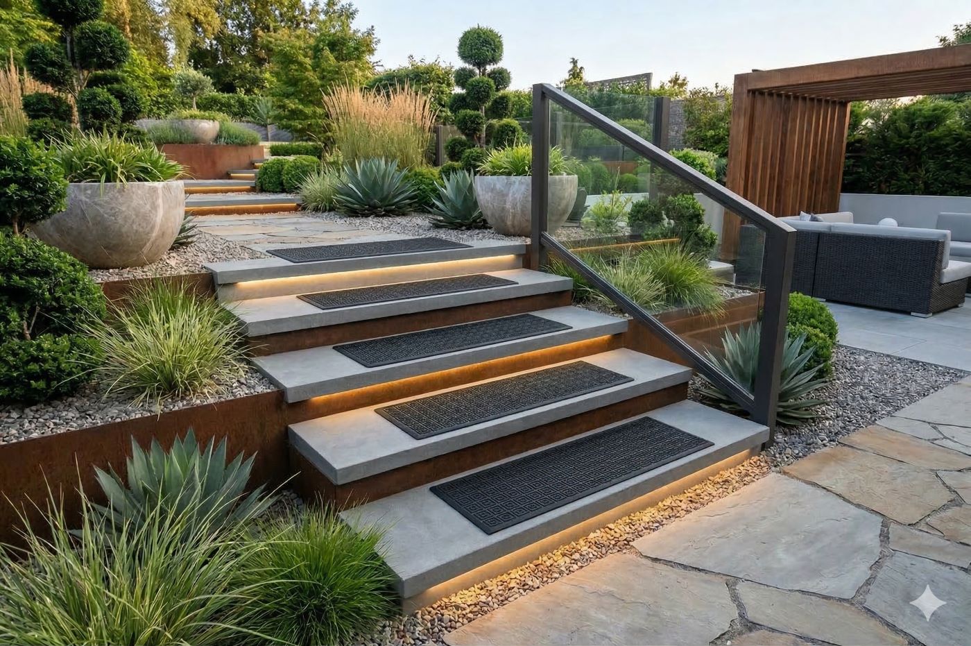 Stufenmatten FREDERIKE 5er-Set  Außenbereiche Treppenmatten Antirutschmatte 25x89 cm