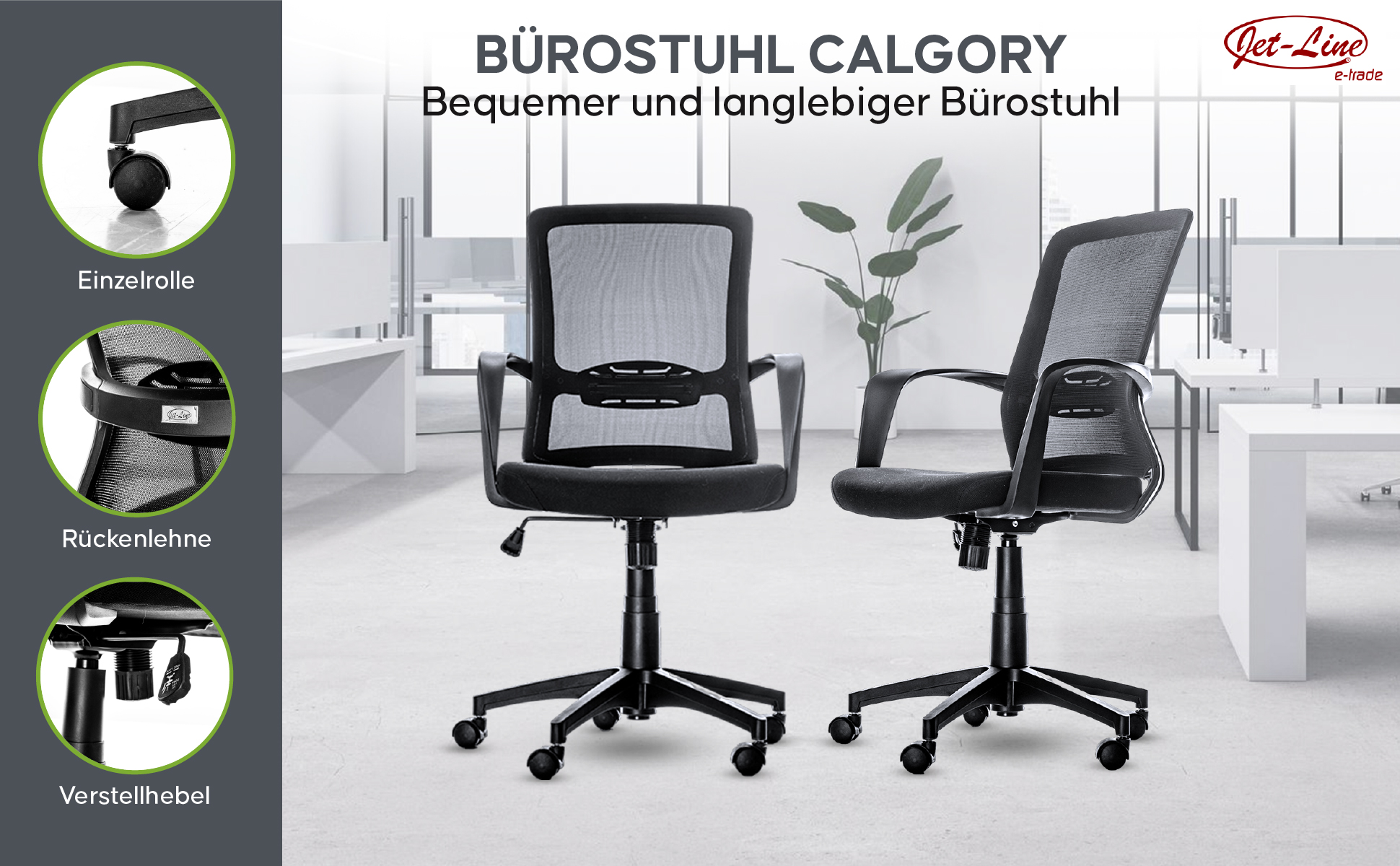 Ergonomischer Bürostuhl Jet-Line Calgory  Netz Drehstuhl Drehsessel Büro