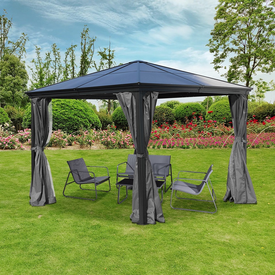 Garten Pavillion  Pergola Suez anthrazit aus Aluminium mit festem Dach