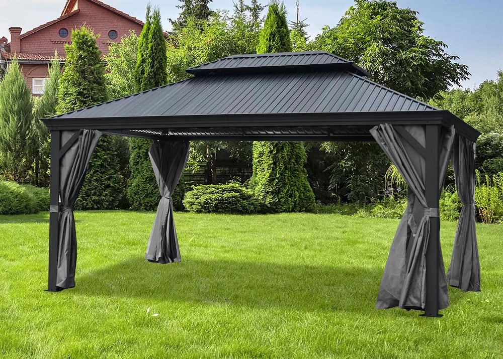 Alu Garten Pavillon DAMASKUS 3x3,65 m mit festem Metalldach Pergola