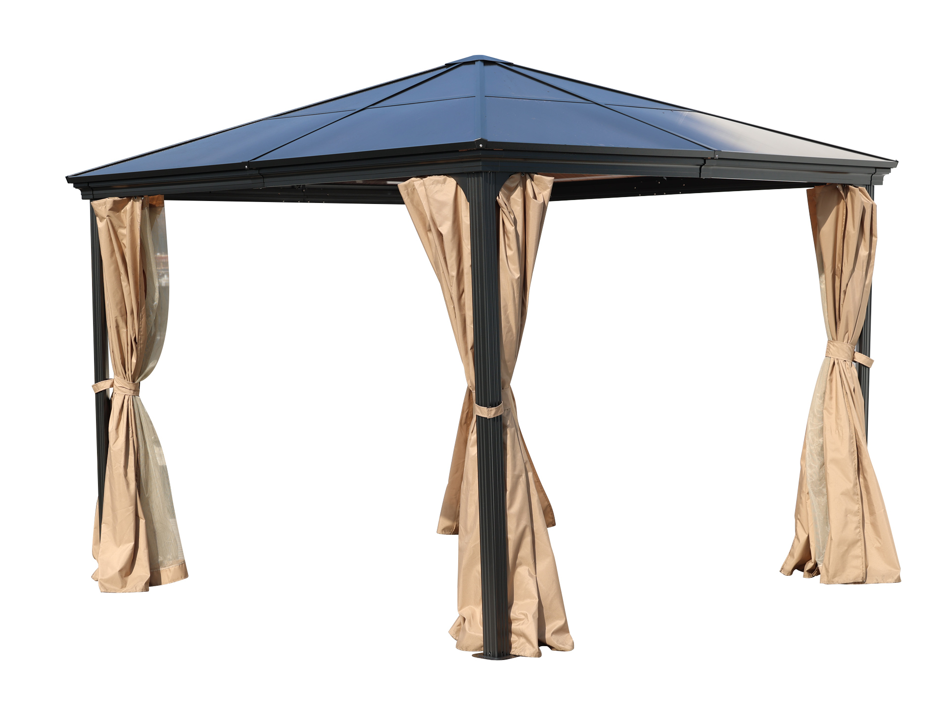 Garten Pavillion  Pergola Suez II 3x3m braun aus Aluminium mit festem Dach