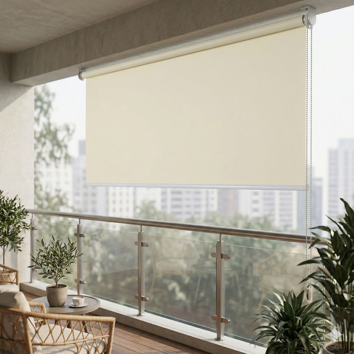 Vertikalmarkise Beschattung Balkon Sichtschutzrollo 1.6 x 2.3 m beige Außenrollo Garten Terrasse