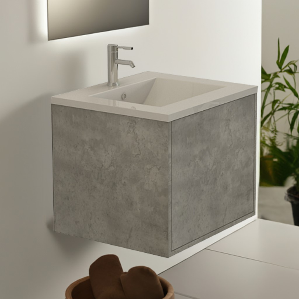 LINZ Badset Badmoebel Betonoptik 60 cm Jet-Line Waschbecken Waschtisch