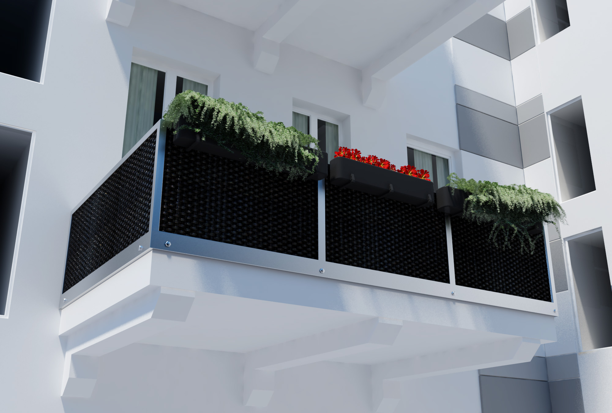 Balcony sight protection black 100 x 90 cm polyrattan