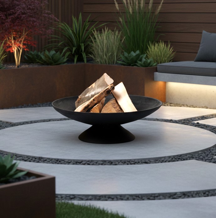 Feuerschale Indio schwarz 60 cm Garten Grill Outdoor Feuerstelle Feuerkorb