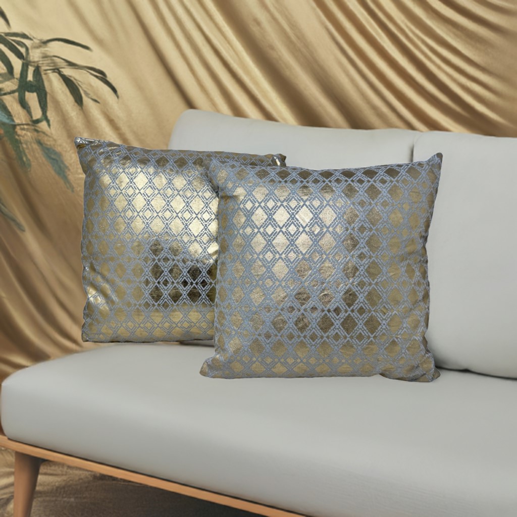 2-er Deko Zier Kissen Set Raute Gold 40x40 cm Sofakissen für Indoor mit Füllung