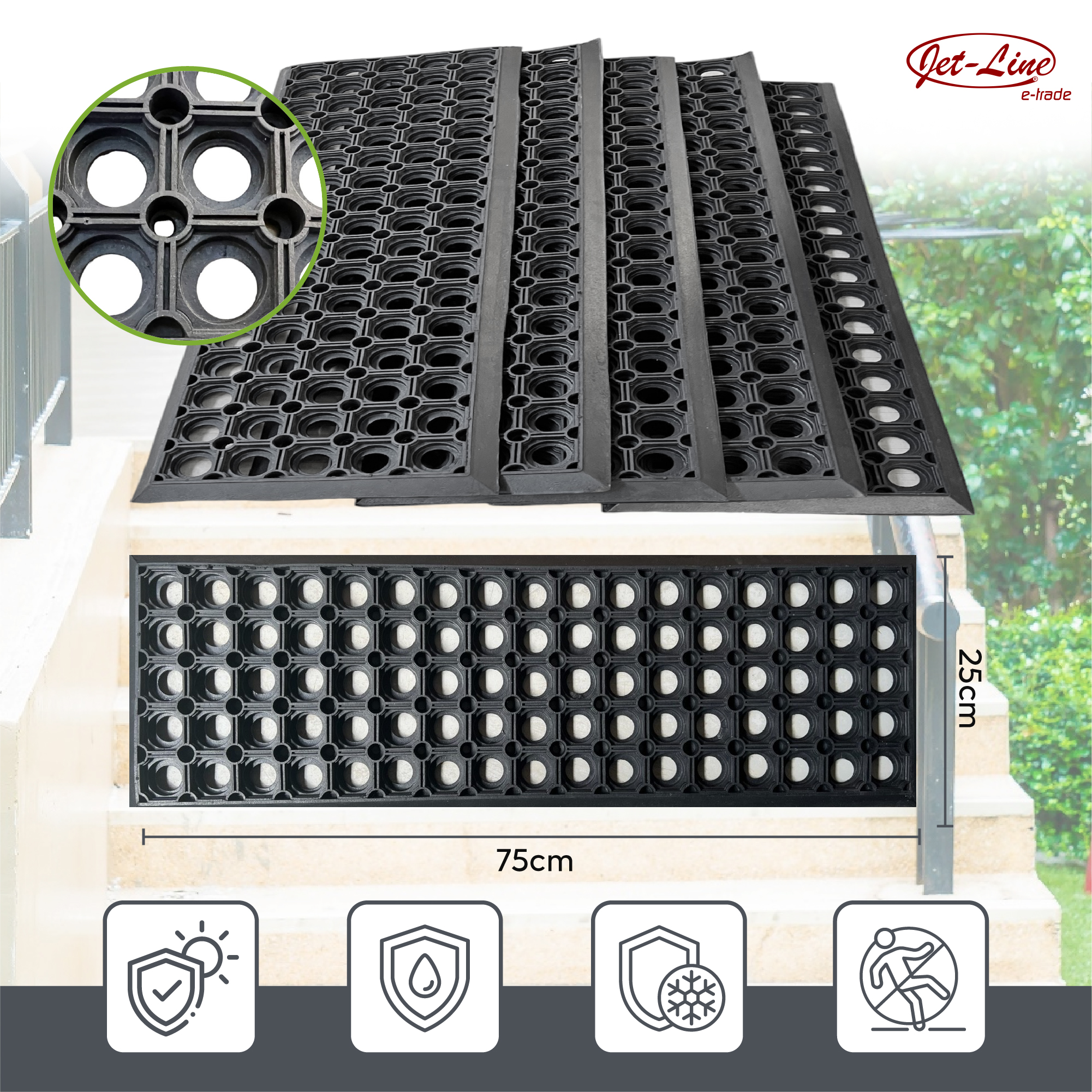 Treppenmatte 5er-Set GERLINDE 25x75cm 18mm schwarz  Stufenmatte  Jet-Line Ringmuster