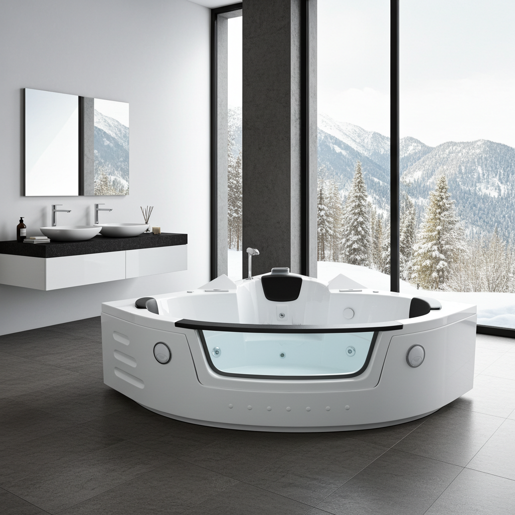 Whirlpool Indoor Spa Badewanne Eckbadewanne VILLA CARLOTTA weiß 1530x1530 mm mit Massagedüsen