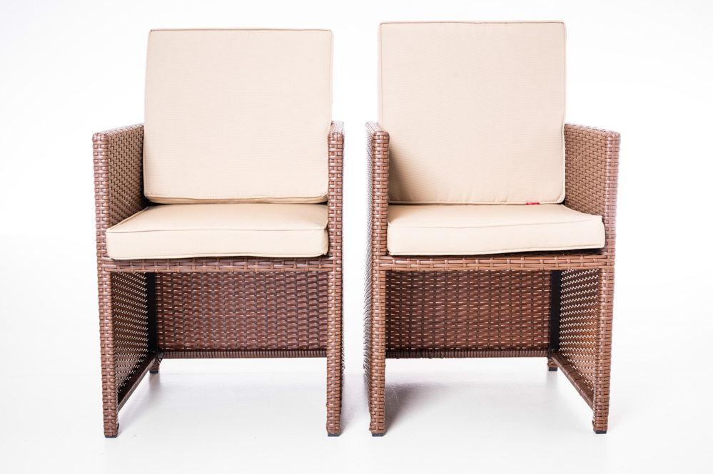 2er-Set Stühle Bali braun-beige hochwertig Rattan Aluminium