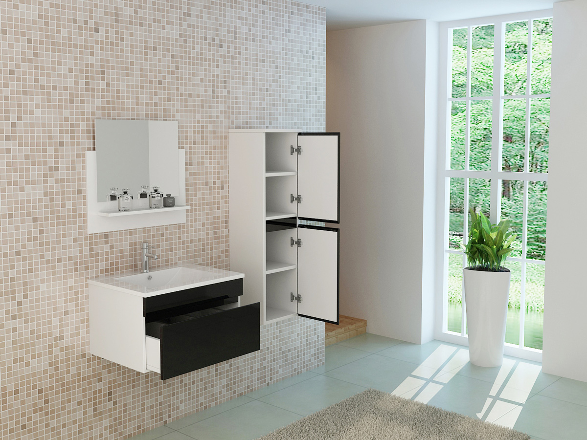 Jet-Line® | Badmöbel Set 3 Teilig | schwarz | Bad Möbel Set | Badset Badmöbel