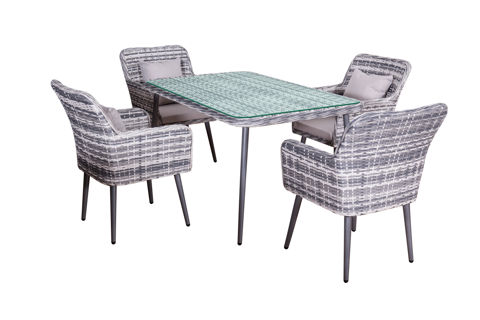 Garten Essgrupppe Lima Polyrattan Gartenmöbel  4 Personen grau Jet-Line
