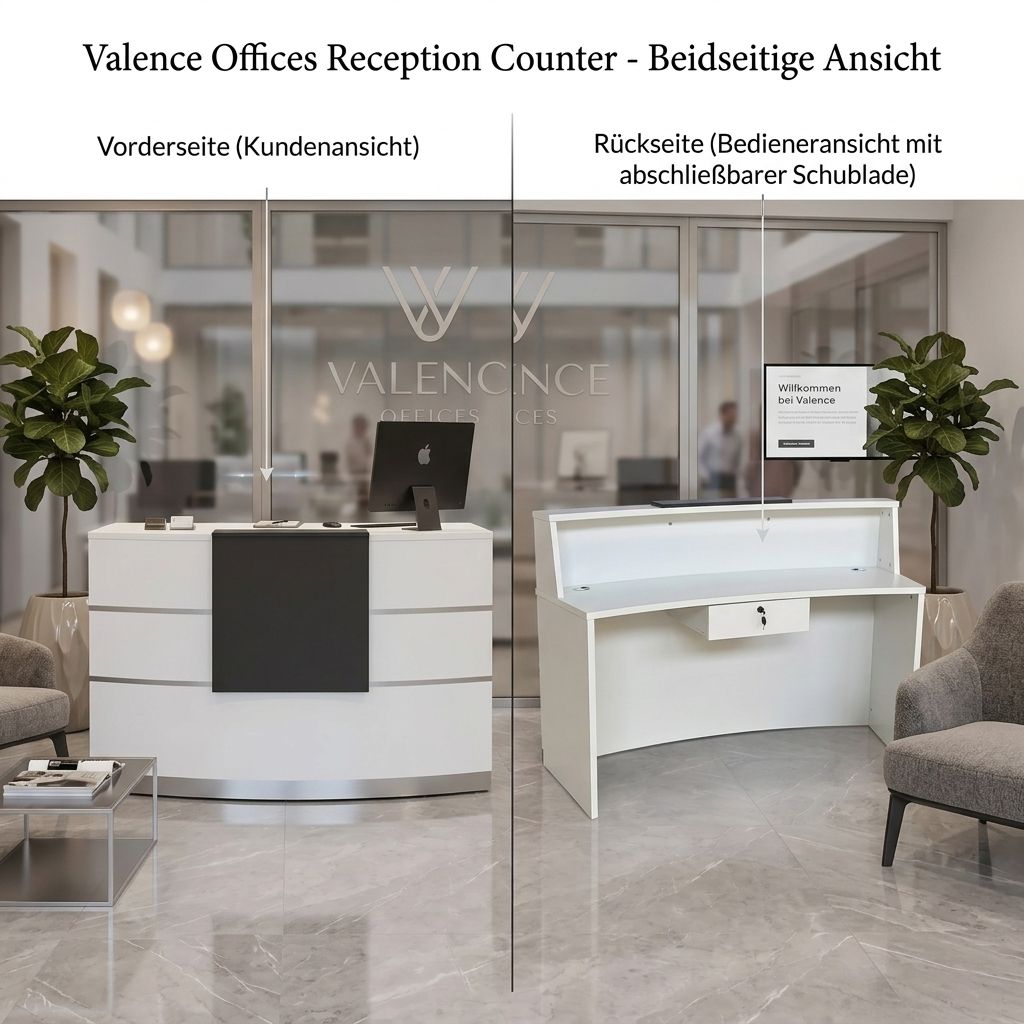 Empfangstheke Tresen für Ihr Büro VALENCE weiß Salon Kanzlei  Praxis Möbel von Jet-Line 120 cm