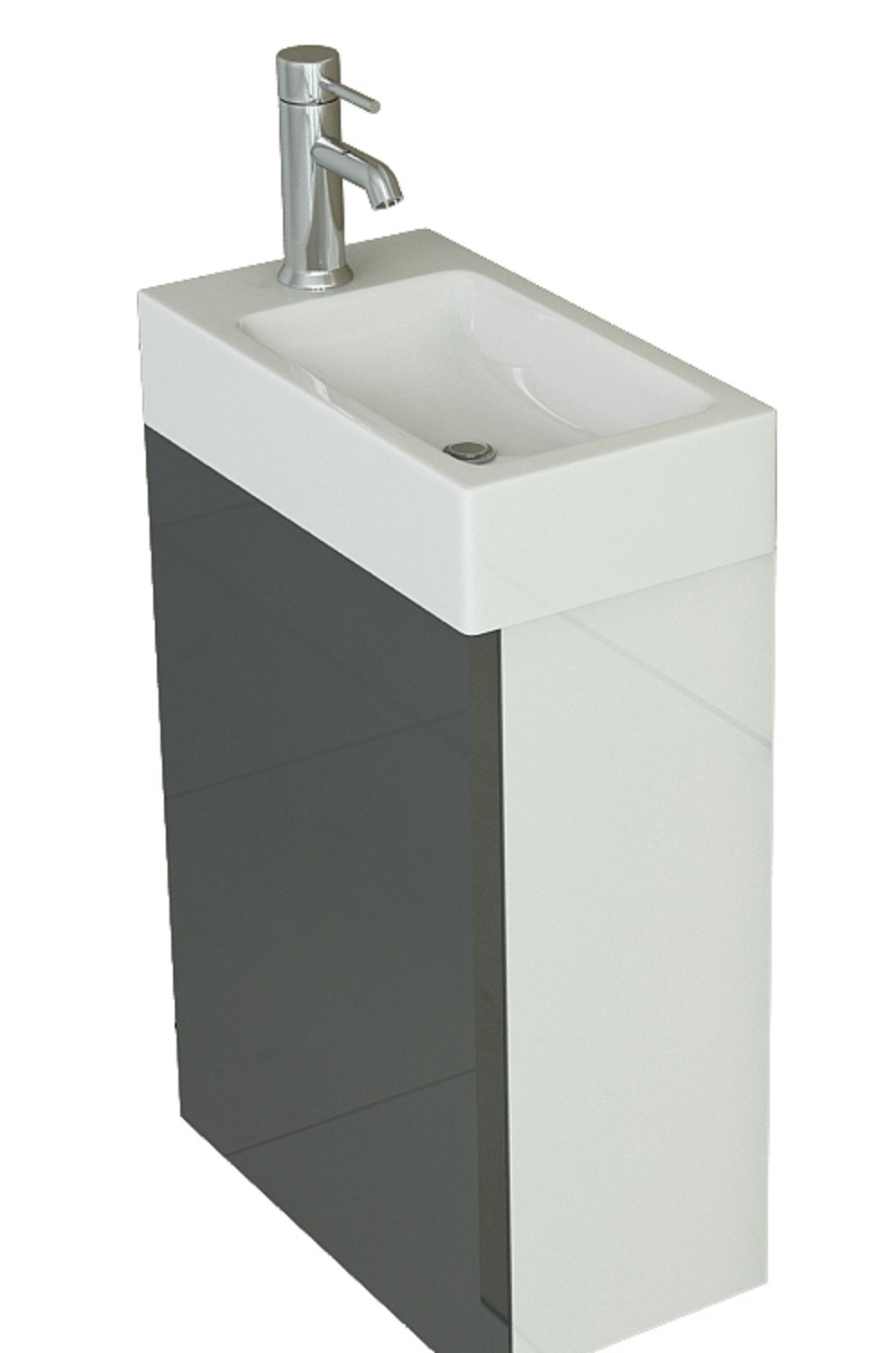 Aarau Badset Gäste WC Badmoebel grau Hochglanz Waschbecken schmal SMC Waschtisch Unterschrank
