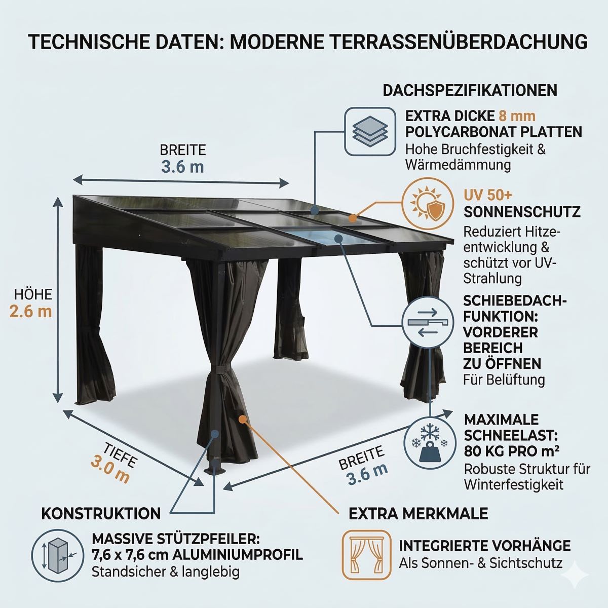 Pavillon Gartenpavillon 3x3,6m Karoom anthrazit aus Aluminium Schiebedach