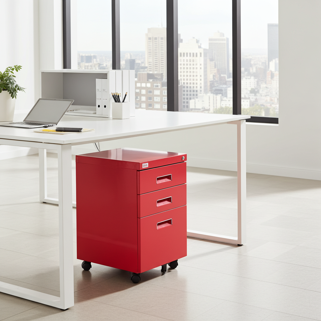 Büro Rollcontainer 3 Schubladen Haengeregistratur abschliessbar PAUL rot Bürocontainer