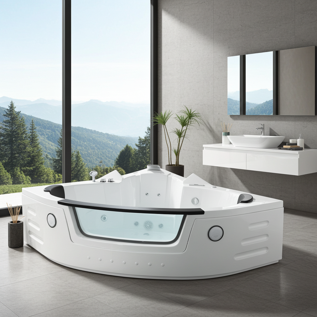 Whirlpool Indoor Spa Badewanne Eckbadewanne VILLA CARLOTTA weiß 1530x1530 mm mit Massagedüsen
