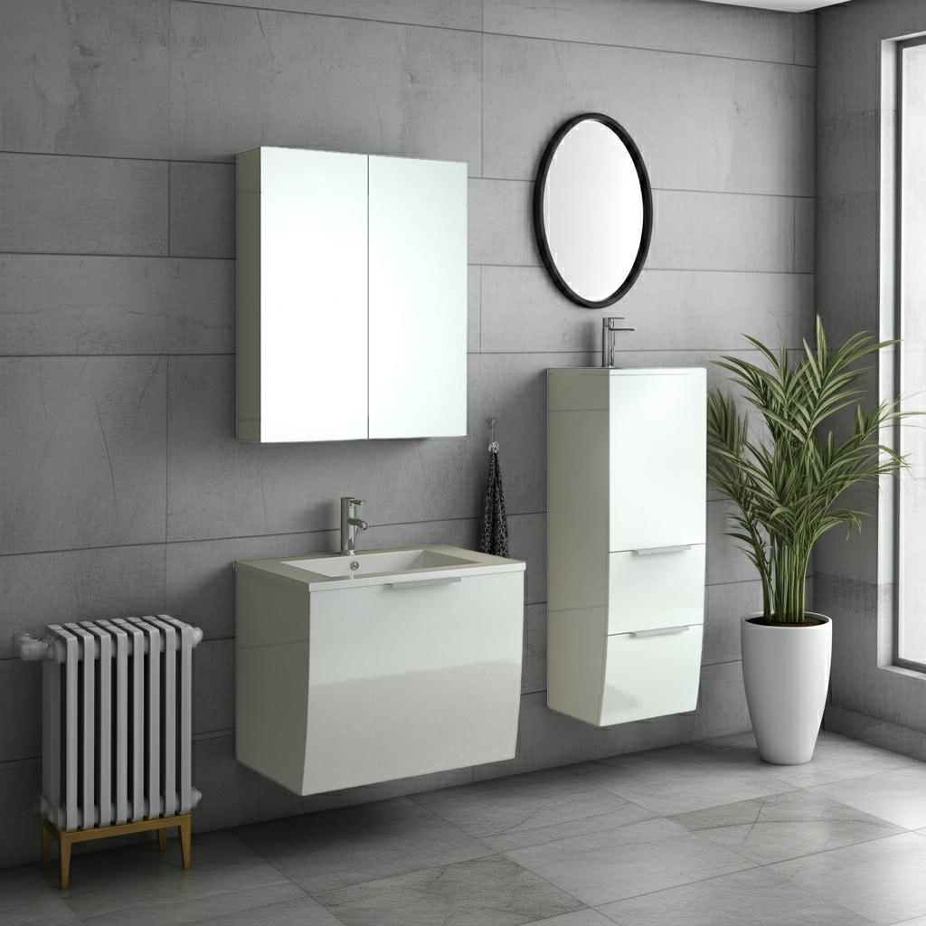 Jet-Line Badset Weiß 3-teilig Badezimmermöbel-Set mit Spiegelschrank & zusätzlichem Hängeschrank