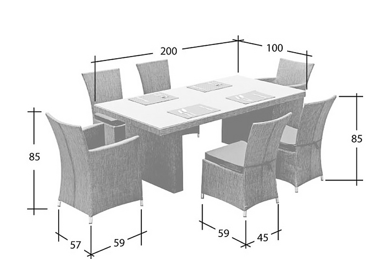 Gartenmöbel Essgruppe Rügen Tisch 2 m + 6 Stühle Weboptik Outdoor Garten Set Gartenmöbel Garten