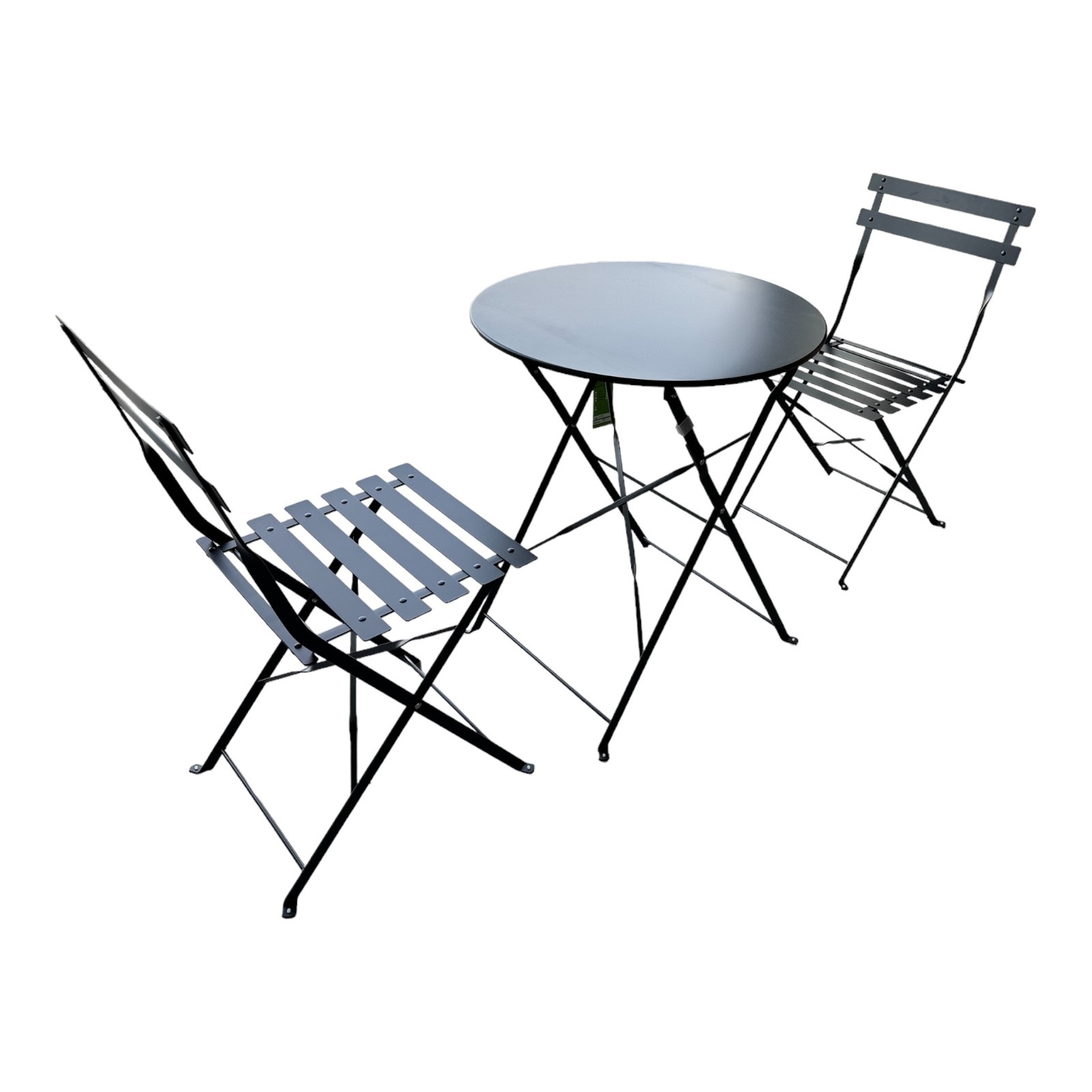 Jet-Line | Bistro Gartenmöbel Set | schwarz | Tisch mit 2 Klappstühlen | Terrasse | Balkon | Garten