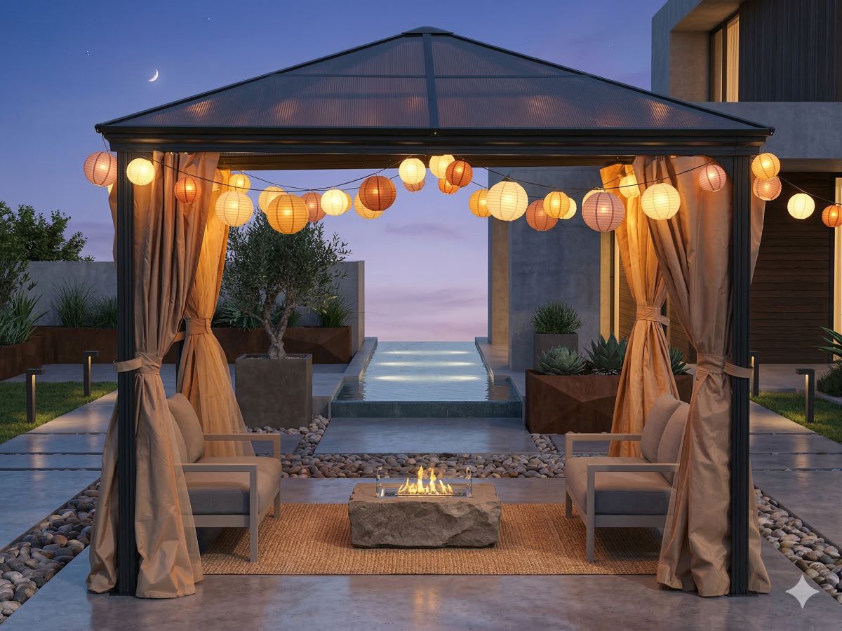 Pavillon Gartenpavillon 3x3m Suez II braun mit festem Dach Aluminium UV-Schutz Sonnenschutz