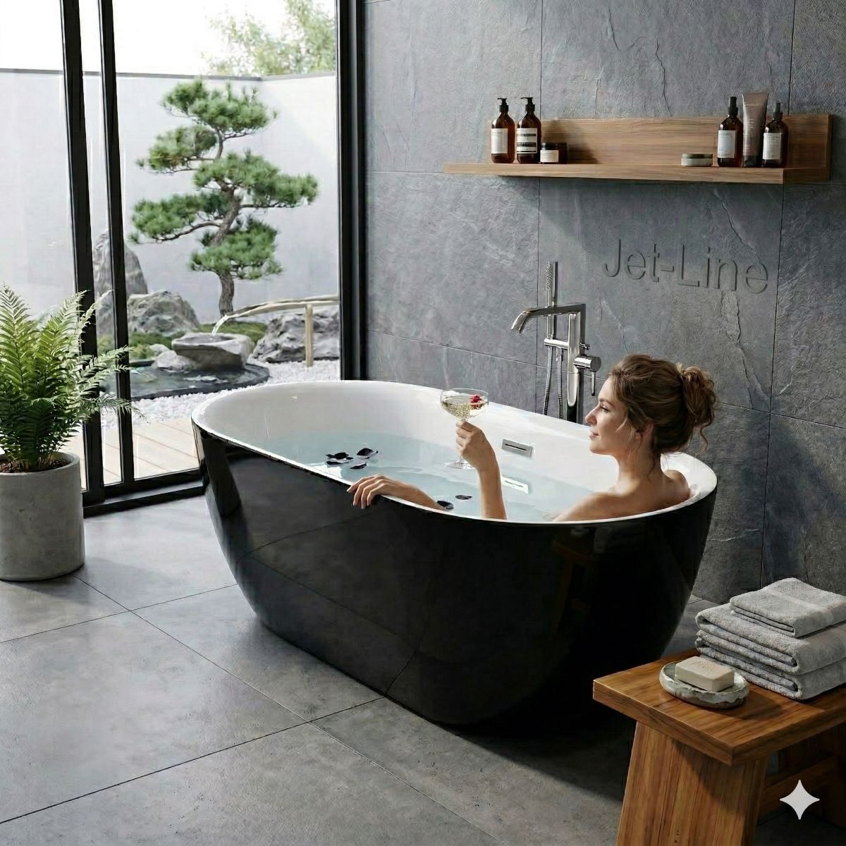 Badewanne Design LAUSANNE II schwarz Freistehend 170 x 80 cm