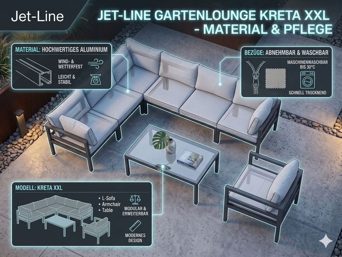 KRETA XXL Aluminium Gartenmöbel-Set in Hellgrau – Stilvolle Ecklounge