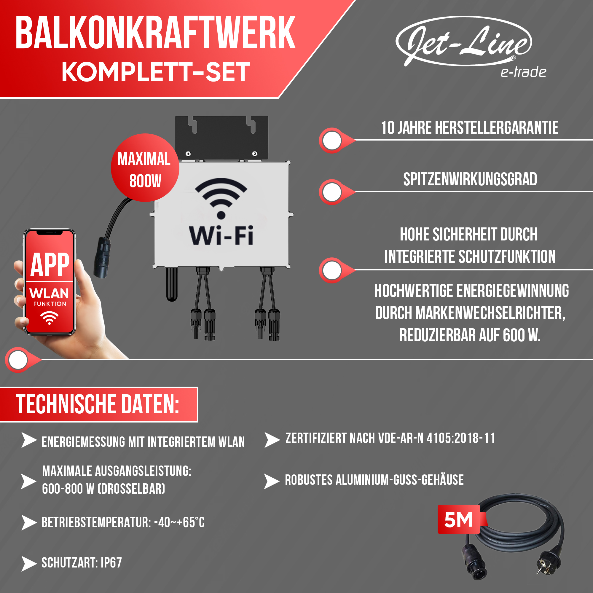 Balkonkraftwerk 900 W 600 W Photovoltaik Solaranlage Steckerfertig WIFI Smart