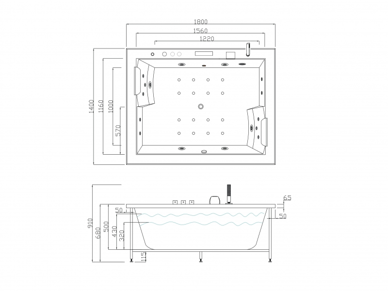 Whirlpool Spa für 2 Personen Badewanne BABILON weiss XXL Vollausstattung