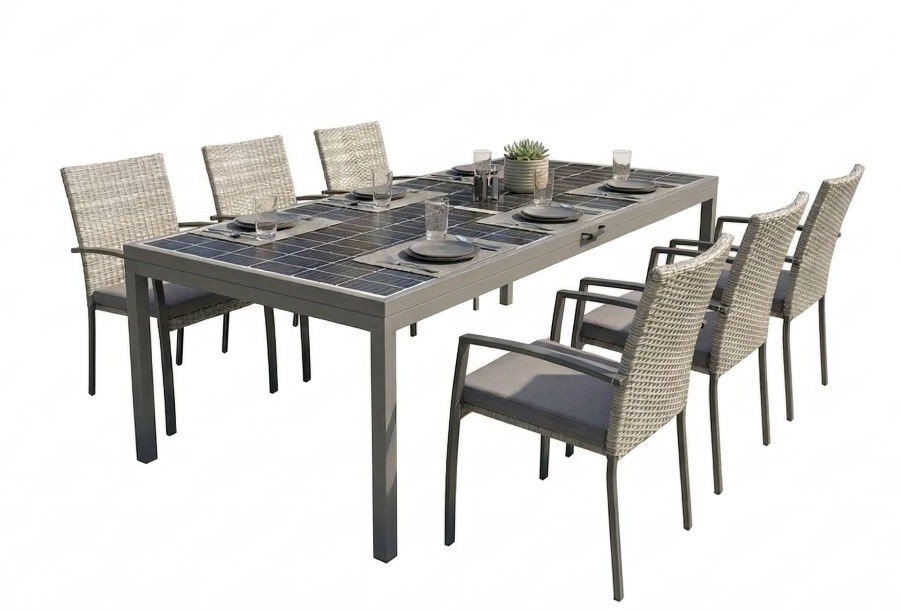 Jet-Line Solar Gartentisch 450 W Modul 6 Stühle & 800 W Wechselrichter